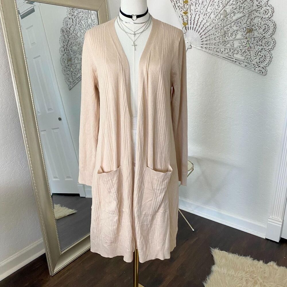 NWT Cream Nude Soft Open Front Long Cut Cardigan Size XL Love Ryan Los Angeles